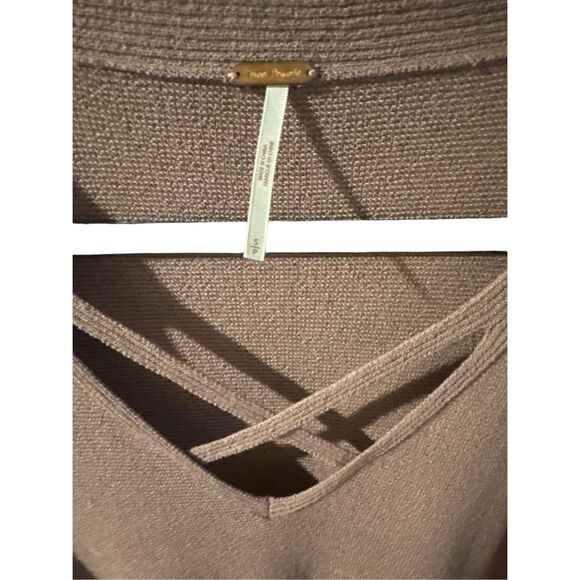 Free People Women's Criss Cross Hi-low Long Line Knit Tunic Sweater Mauve Small - Picture 3 of 8